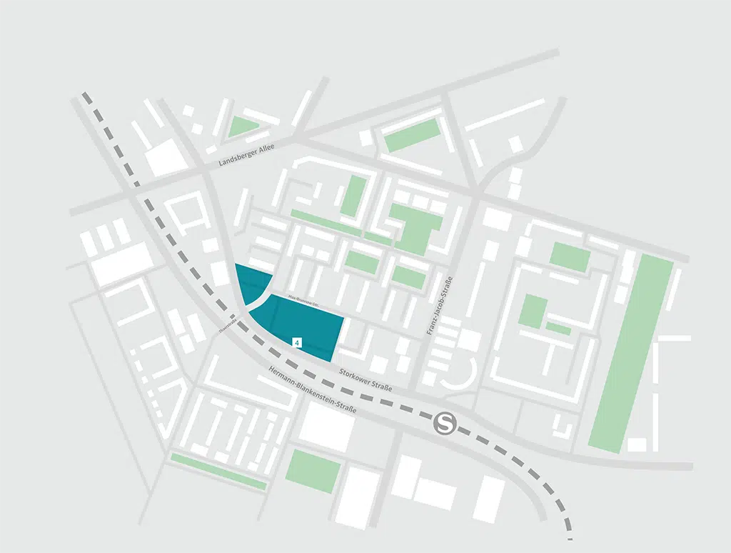 Grafik des Gebiets Fennpfuhler Tor zum Thema Städtebau, es ist eine Nummer eingezeichnet, die sich im Text wiederfindet